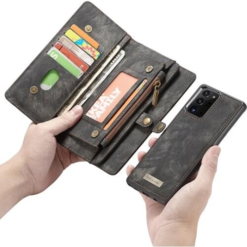 For Samsung Galaxy S9 S10 S20 Note10 Plus Note20 Ultra Retro Leather Magnetic Removable Wallet Flip Phone Bag Case Cover A50 A70