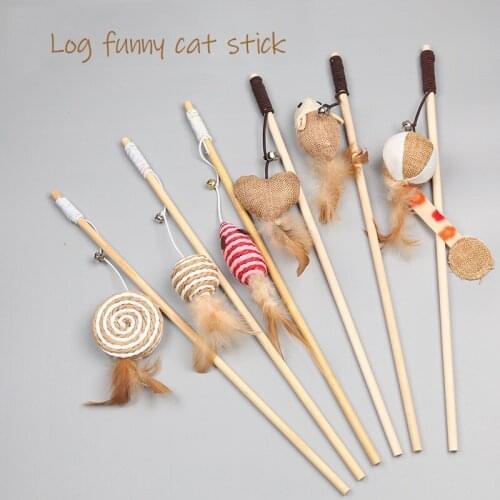 Pet Cat Toy Interactive Funny Cat Stick Selfie Feather Cloth Mouse Wooden Stick Funny Cat Paper Rope Kitten Toy