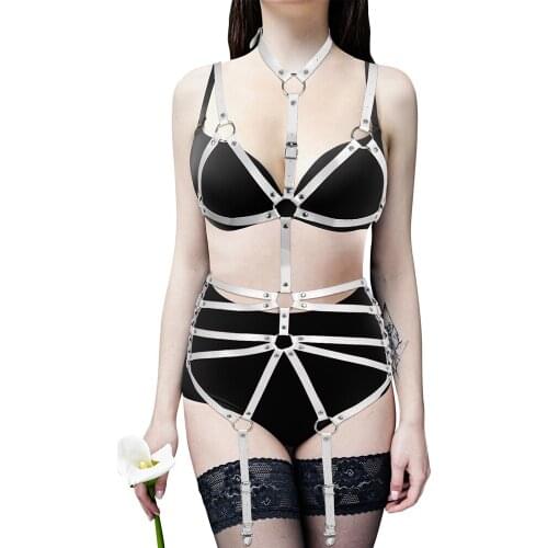 Exotic Accessories Leather Harness Woman Sexy Stockings Lingerie Set Bdsm Woman Crop Top Festival Clothes Garter Belt Punk Goth