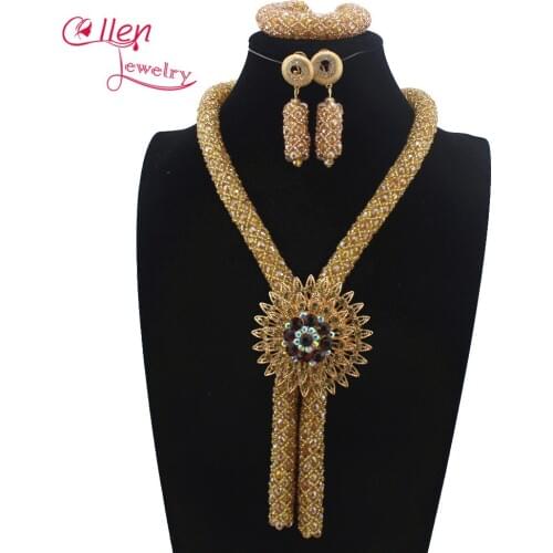Elegant Luxury African nigerian Wedding bridal beads Jewelry Set African beads Jewelry Set African beaded necklace sets W13022