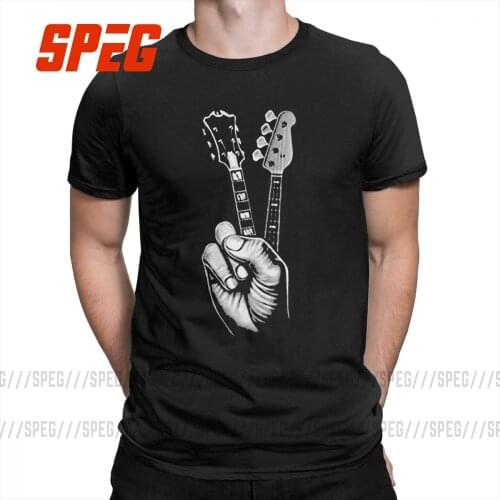 Hipster Bass Guitar T Shirt Printer Mens T-Shirt Cotton Crewneck Plus Size Short Sleeve Finger Guitar Mens Tees Plus Size