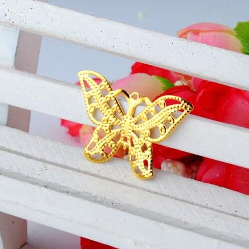 MIAOCHI 100Pcs Gold Tone Filigree Wraps Butterfly Connectors Metal Crafts Gift Decoration DIY 31x22mm J2719