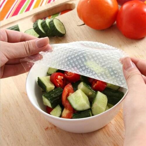 4Pcs Silicone Cling Film Reusable Multifunctional Eco Fresh Food Storage Saver Wrap Seal Cover Sealing Wrapper Kitchen Tool