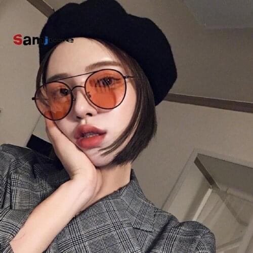 Samjune Fashion New 2018 Round Sunglasses Women Vintage Metal Frame Pink Yellow Lens Colorful Shade Sun Glasses UV400