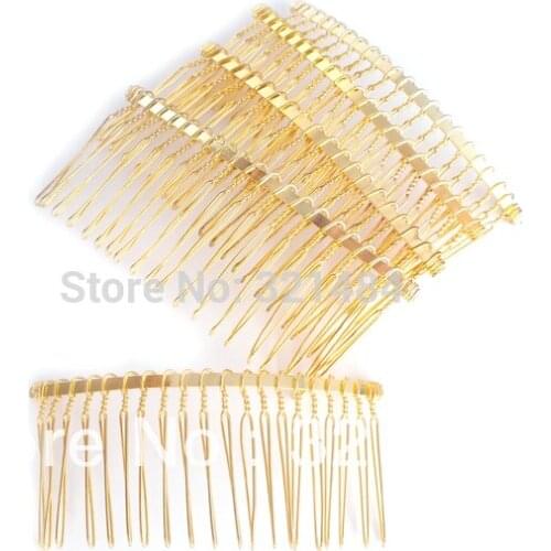 Bulk 100piece 20 tooth metal wire comb hair combs 75mm Gold plated findings accessories for jewelry bead making supplies