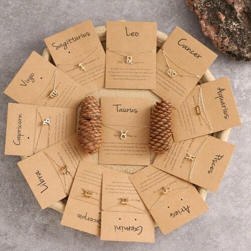 KISS WIFE Vintage 12 Zodiac Constellations Necklaces For Women Succinct Pendant Thin Chain Necklace 2021 Trend Fashion Jewelry