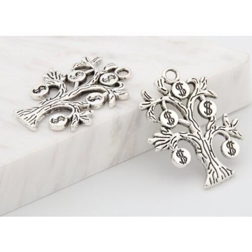 10pcs Silver Color Dollar Series Charms Finding Money Tree Pendant Necklaces Ornaments Jewelry Accessories 29X22mm A3343