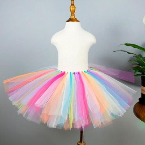Girls Rainbow Fluffy Tutu Skirt Baby Girls Birthday Party Costume Kids Dance Ballet Tulle Skirt School Performance Newborn-12Y
