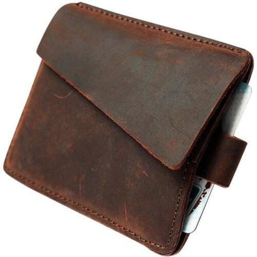 Crazy horse pickup bag head layer leather mens short pull card holder new European and American retro leather card holder