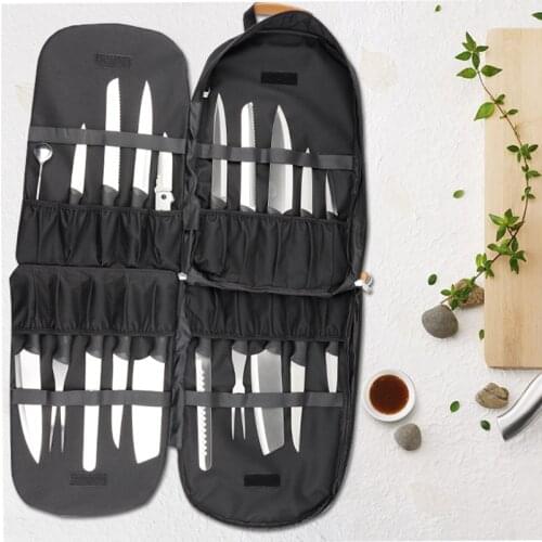 WESSLECO Chef Knife Bag Kitchen Roll Bag Cooking Portable Oxford Durable Storage Pockets Knife Case
