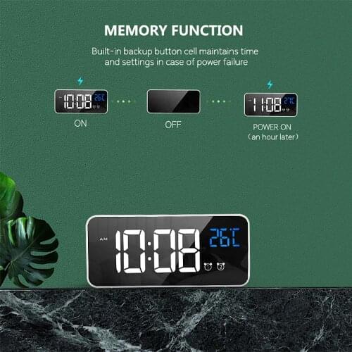 LED Mirror Alarm Clock Digital Snooze Table Clock Sound-Activated Electronic Large Time Temperature Home Decoration Clock