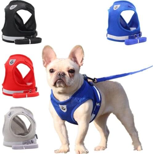 Reflective Dog Harness And Leash Adjustable Puppy Collar Vest Lead Pet Polyester Mesh Harness For Small Medium Dog Cat Harnesses