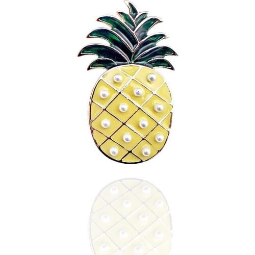 TANGTANG Original New Fashion Handmade Lovely Golden Enamel Pineapple Fruit Pearl Brooch Pin For Girls Gift, Item NO.: BH8029