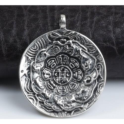 Handmade 925 Silver Tibetan Nine Direction Eight Symbols Amulet Sterling Silver Buddhist Pendant Tibetan Pendant