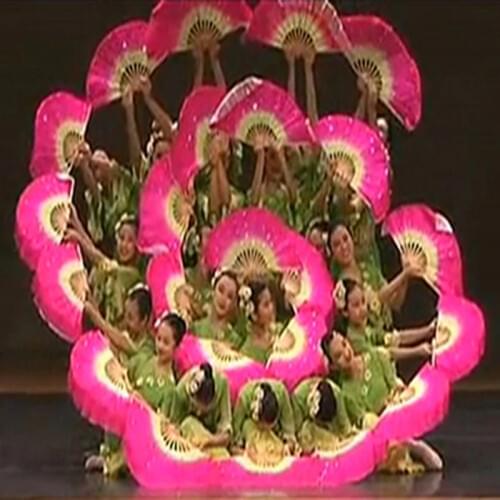Chinese Traditional Polyester Fans Veils with 2 sides Gradient color Stage Show Props Fans double-side different colors