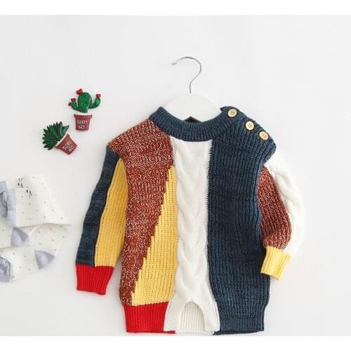 Newborn Knitted Clothes Newest Baby Boys Girls Long Sleeve Sweaters Cotton Knitted Patchwork Color Tops Children Outfits 0-3 T