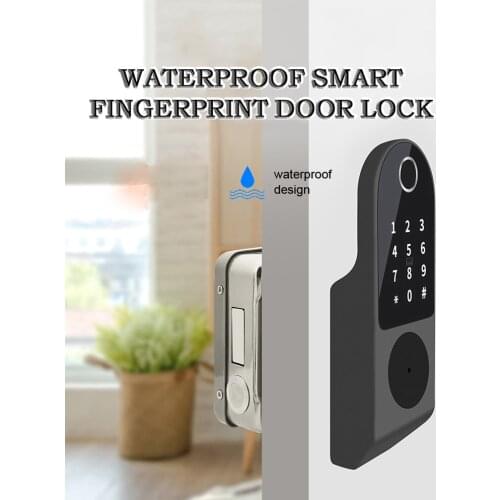 No Wiring Outdoor Fingerprint Rim Lock Smart Card Digital Code Electronic Door Lock For Home Security Mortise Lock Waterproof
