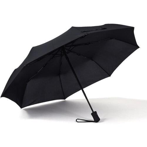 Reinforced 8 K automatic men business umbrella simple solid color three folding windproof strong umbrella