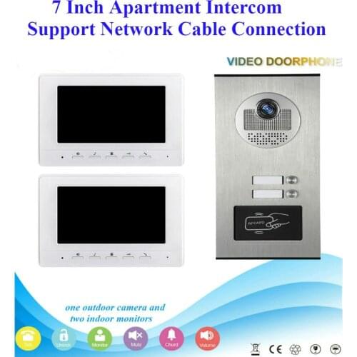 SmartYIBA Apartment 7" Video Home Intercom Video Call With Monitor Doorbell For 2 Units Rooms Videophone Door Entry System