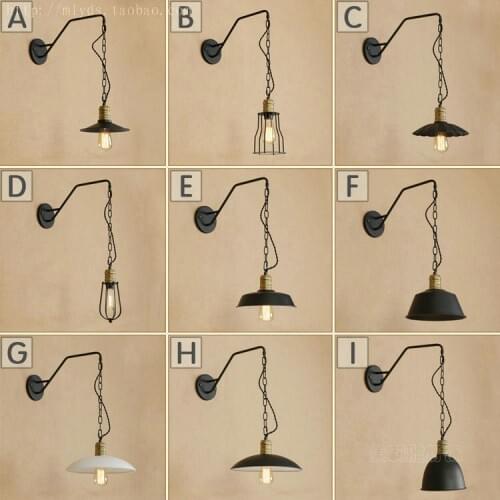 Vintage industrial style loft creative minimalist long arm wall lamp adjustable Handle Metal Rustic Light Sconce Fixtures