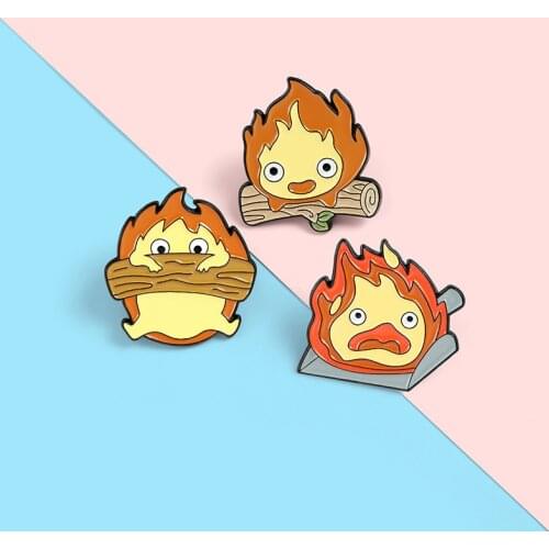 Cartoon Fun Flame Torch Tree Burning Enamel Brooch Animation Emoticon Character Badge Alloy Pins Punk Woman Jewelry Gift