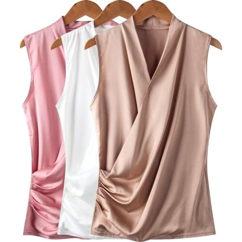 2021 Summer Plus Size S- 3XL Women Tops Sleeveless V Neck Women Blouse Elegant Sexy Silk Ladies Shirts Brand Clothes New KE3990