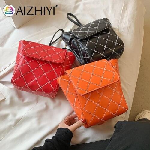 2021 Fashion Women PU Lattice Pattern Messenger Bag Casual Chain Flap Shoulder Bags Solid Color Pleated Tote Bag