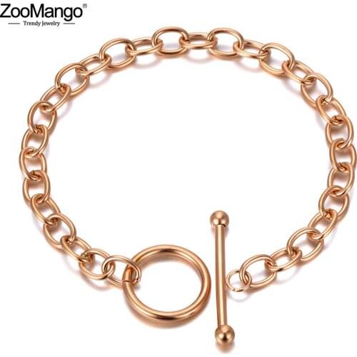 ZooMango Hiphop/Rock Titanium Stainless Steel Thick Charm Bracelets For Women Girls Bohemia Chain Link OT Clasp Bracelet ZB20183