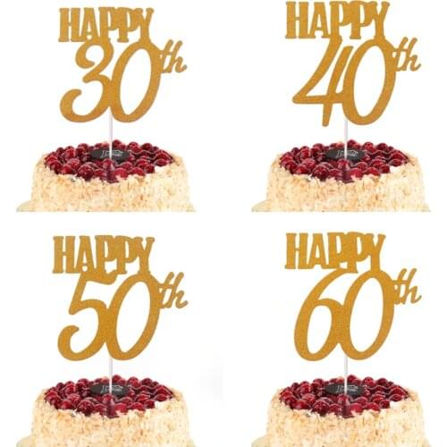 1 Pcs Gold Silver 30th Happy Birthday Cake Topper Cakeup Flag Paper Birthday Wedding Cake Design Cake Decorating Cakes For Kids