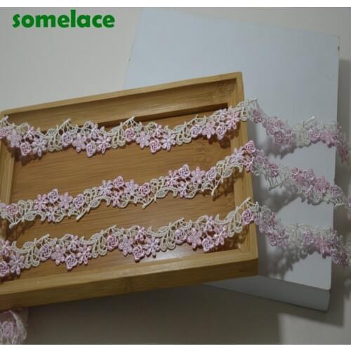 5Yd/lot 2.5cm Wide Pink~ivory Mixed Hollow Floral Venise Lace Trim with Design for Wedding Bridal,Garment Decoration