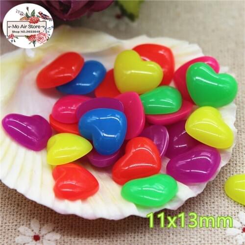 50pcs/lot heart shape mix colors shiny resin flatback cabochon for DIY hair bow center 13mm
