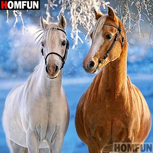HOMFUN Full Square/Round Drill 5D DIY Diamond Painting "Animal horse" 3D Diamond Embroidery Cross Stitch Home Decor A18888