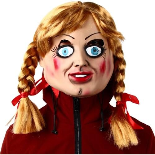 Annabelle Mask Wig Scary Doll Horror Film Fancy Dress Party Cosplay Costume Accessory