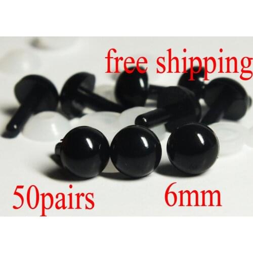 Free Shipping!! 50pairs x 6mm safety eyes in black plastic for doll, crochet, plushies