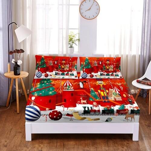 Castle Digital Printed 3pc Polyester Fitted Sheet Mattress Cover Four Corners with Elastic Band Bed Sheet Pillowcases