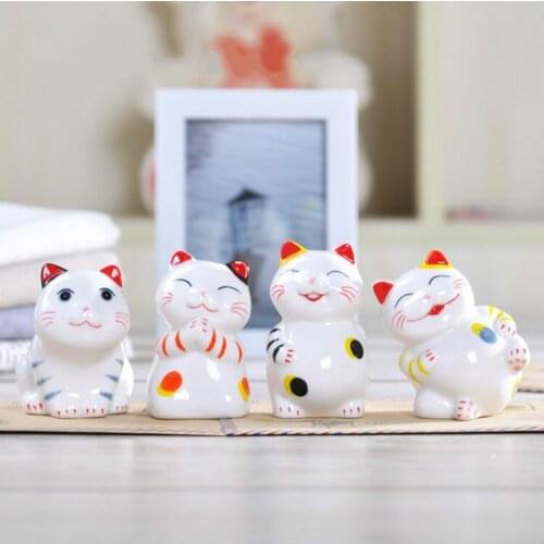 Chinese Style Lucky Cat Opening Gift Small Cute Cat Hand-painted Ceramic Ornaments Home Decoration Accessories Modern