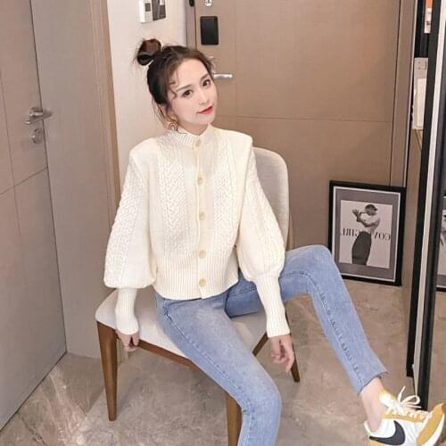 Lazy Style Short Sweater Womens Thin Cardigan Spring And Autumn Long Sleeve Knitted Top Retro New