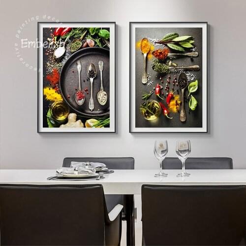 Colorful Peppers Grains Spoons Scandinavian Kitchen Home Decor Wall Picture For Living Room Modern Home Decor HD Canvas Painting