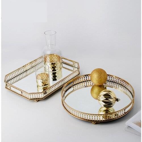 Round Rectangular Mirror Plate Candle Tray Drinks Tray Tea Light Candle Holder Display Tray Centerpiece
