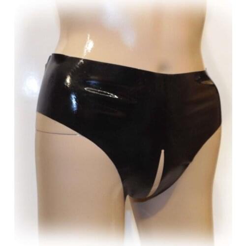 Latex Lingerie Crotchless Panties Sexy Latex Rubber Briefs open crotch Hot Underwear S-L Size