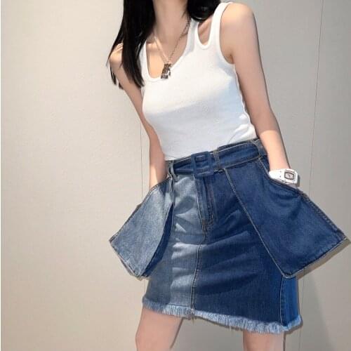 Summer Casual 2021SS High Quality Women Denim Patchwork Mini Skirt For Ladies Ddxgz2 6.09
