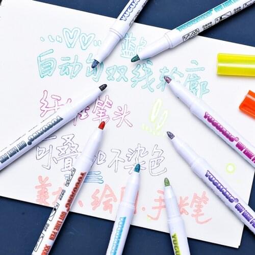 8 Colors Double Lines Art Markers Pen Student Contour Pen Highlighter Pen Stationery for Kids Painting Calligraphy Lettering