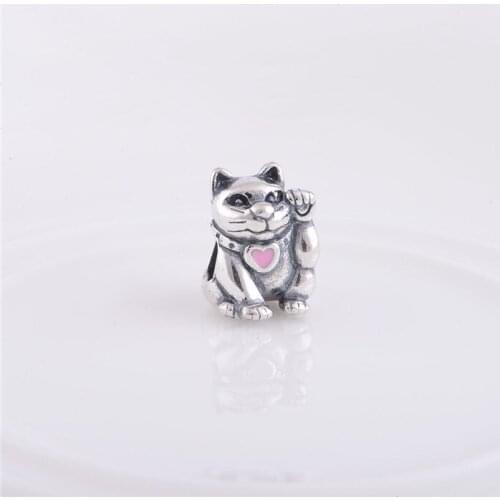 Fashion 925 Sterling Silver Lucky Cat Threaded Charms Beads, DIY Jewelry Findings Fits Pandora Charm Bracelet Making LW111
