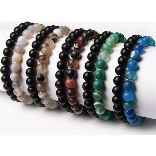 Fashion 2pcs/set Natural Matte Agates Onyx Bracelets Set Lucky Couples Distance Bracelets For Women Men Friendship Jewelry Gifts