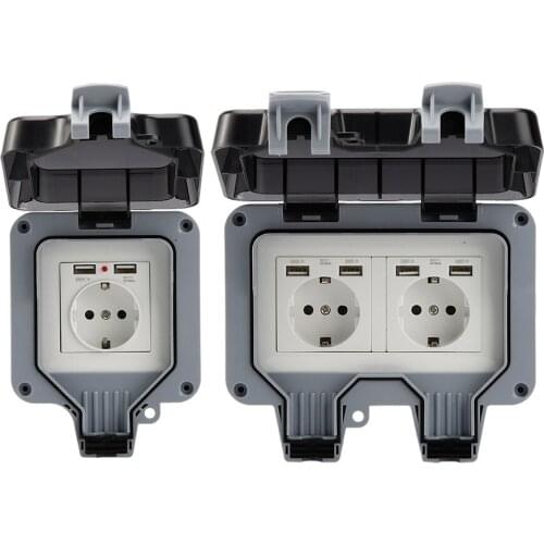 IP66 Outdoor Socket Weatherproof High-performance Plug Base for Indoors Outdoors With Lockable Cover 220V 250V