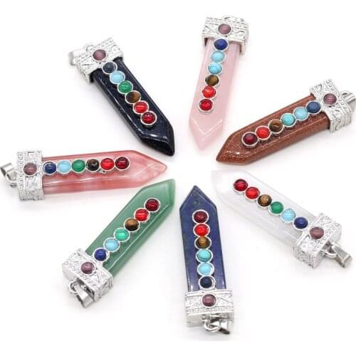 Natural Stone Pendant Sword-Shaped Metal Alloy Semi-Precious For Jewelry Making DIY Necklace Bracelet Earrings Accessory 13x55mm