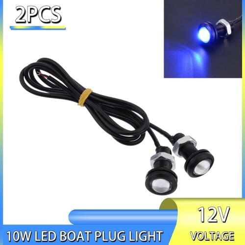 New Arrival 2pcs 10W Blue LED Boat Drain Plug Light Lamp 1/2" NPT For Marine Underwater Fish High Quality