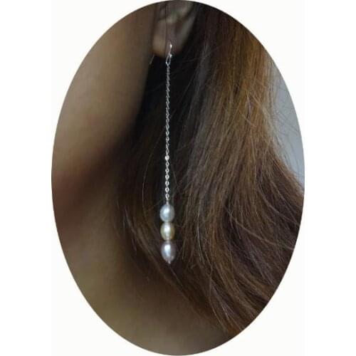 New Fine Pearl Jewelry Natural White Pink Lavender Multicolor Rice Pearl 5-7mm Rice Long Pearl Earring Handmade Fine Jewelry