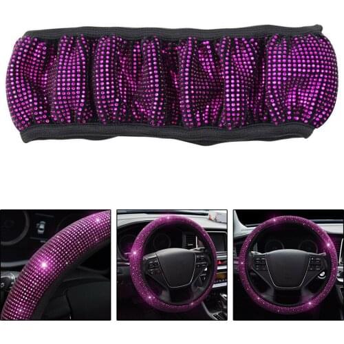 Pink Car Diamond Steering Wheel Cover Bling Shining Rainbow Women For 37-38 Diameter Steering Wheel Rhinestone