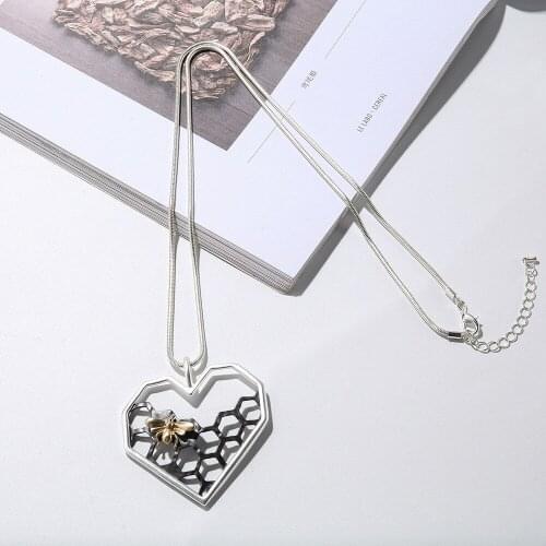 Wholesale Bee Honeycomb Pendant Long Necklace Female Unique Design Jewelry Exquisite Gift